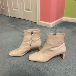 White ankle square toe boots from Mango